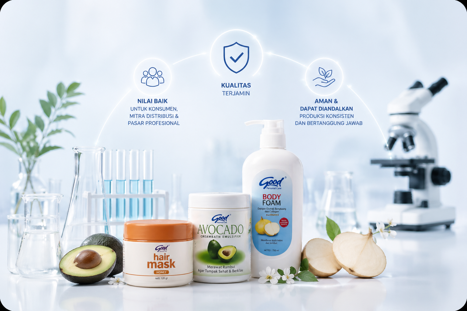 Visual produk Good Personal Care untuk section visi dan misi