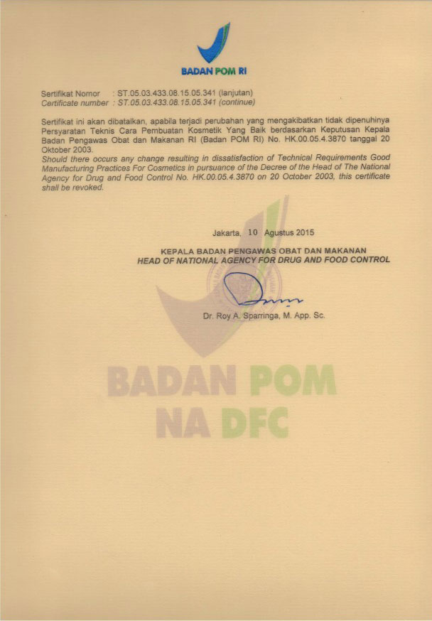 Sertifikat resmi Good Personal Care nomor 2