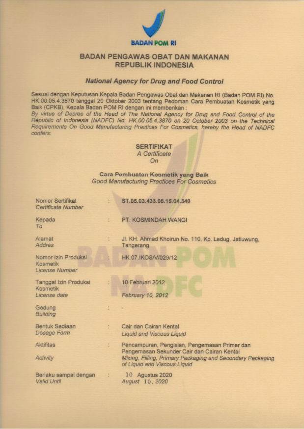 Sertifikat resmi Good Personal Care nomor 3