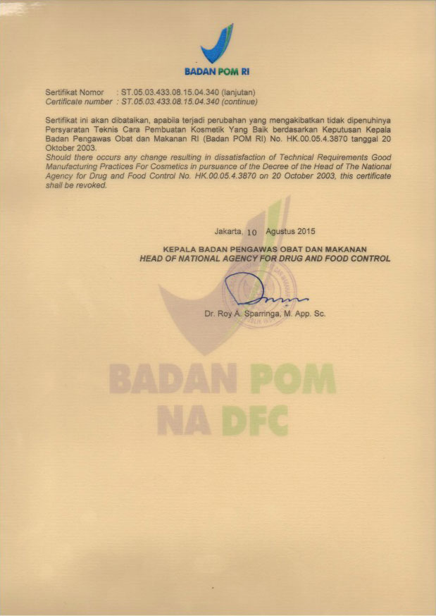 Sertifikat resmi Good Personal Care nomor 4